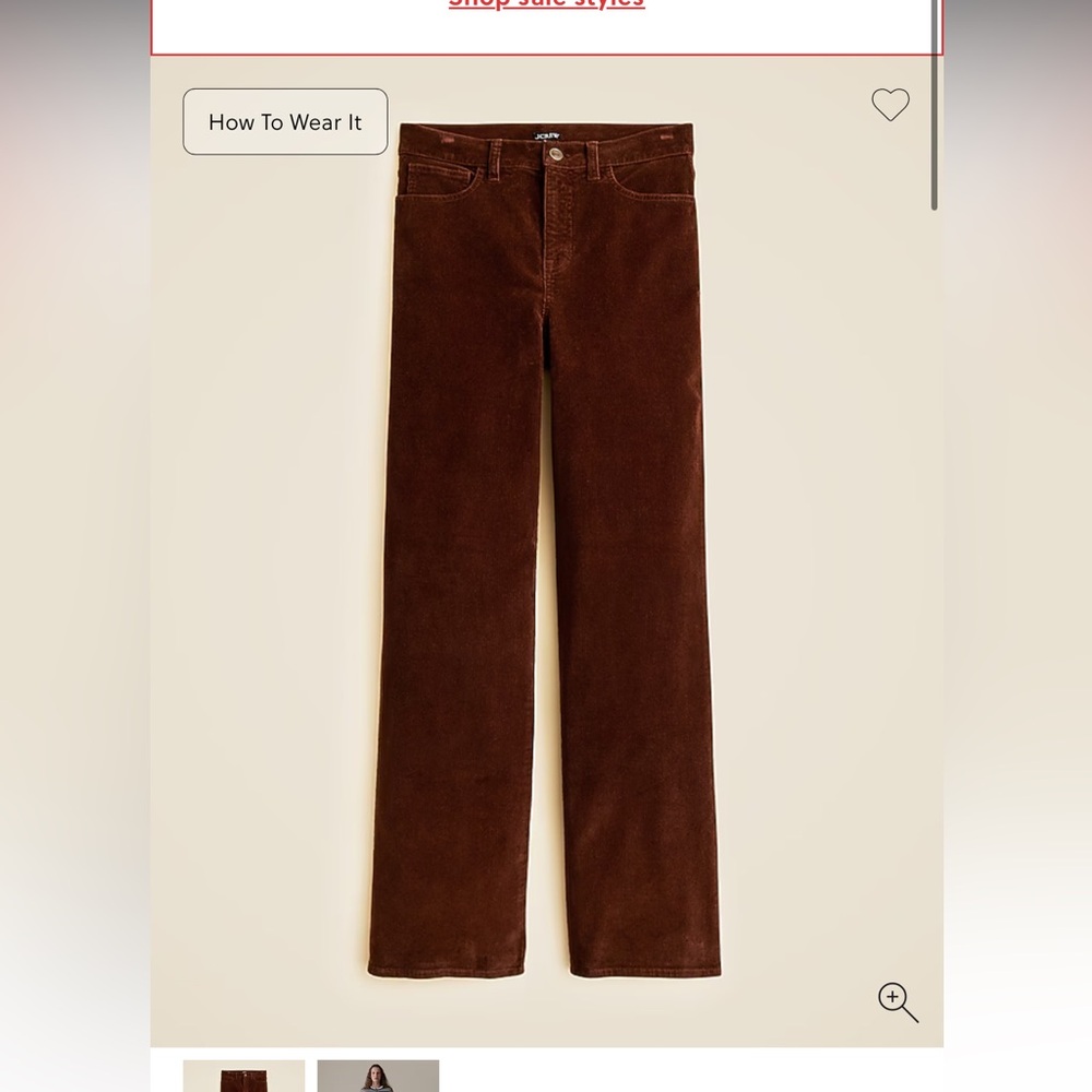 J CREW Brown Slim-wide pant in corduroy NWT